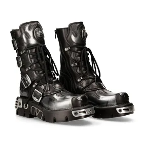 NEW ROCK Flame Boots (591-S2) Black-Grey Černá Šedá 36
